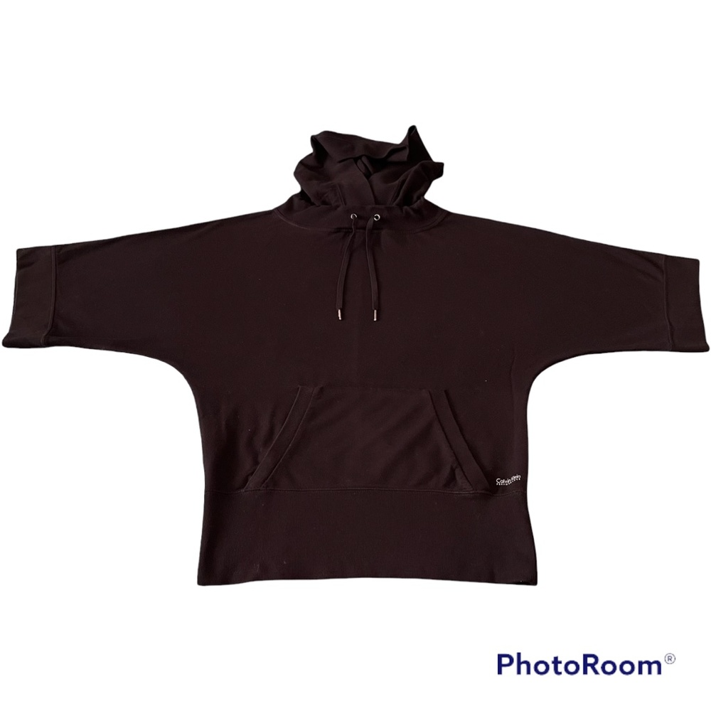 #12 Calvin Klein Performance Edgy Black Hoodie Front Pocket Relaxed Fit Top - Picture 4 of 8